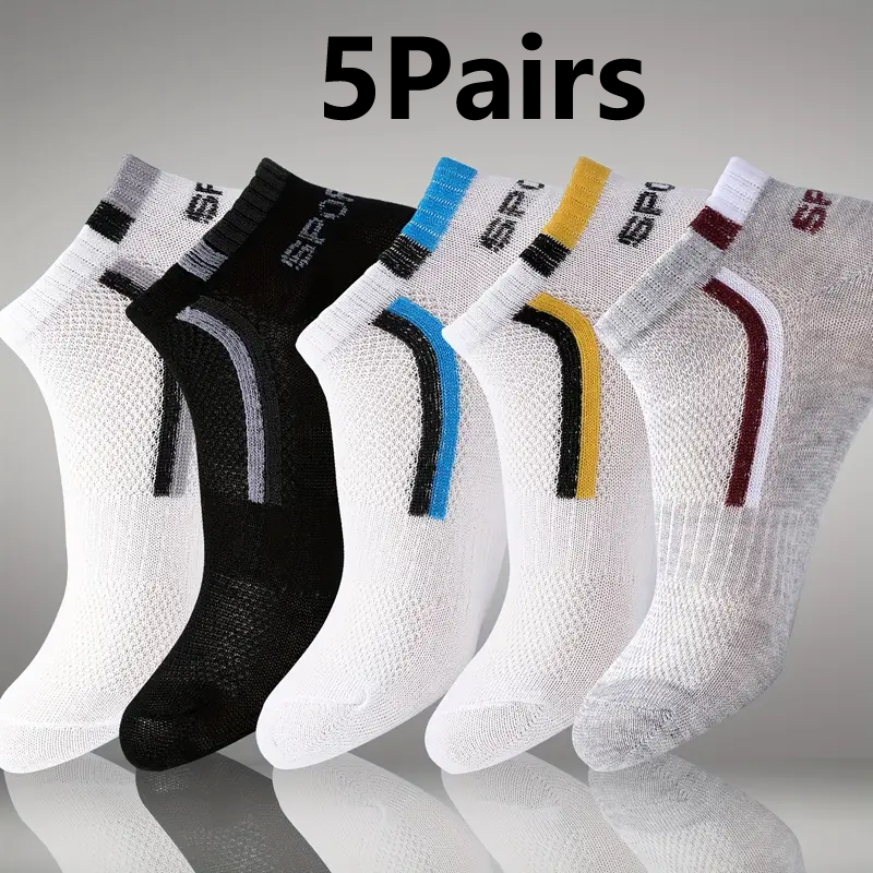Embellish Knit - 5Pair Men's Anti-Slip Ankle Boat Socks