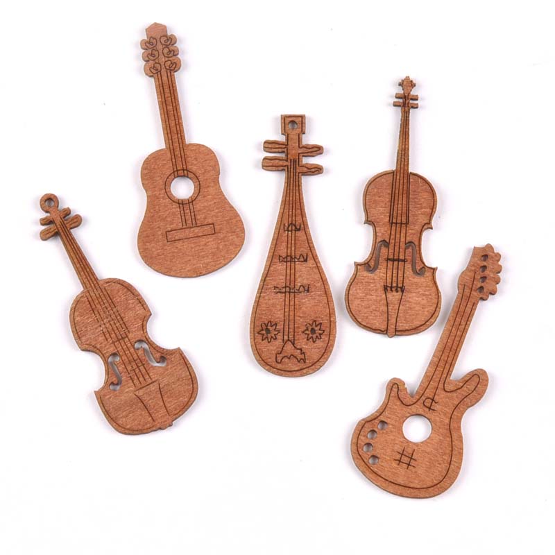 Embellishments For Scrapbooking - 20Pcs/set Wood Handicraft guitar/violin DIY Wooden