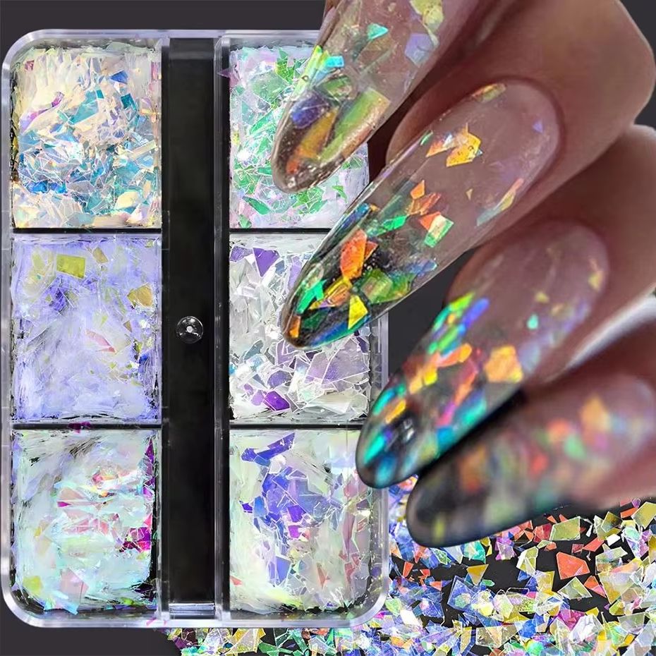 Glitter Vinyl Roll - 6Grids Shiny Iridescent Mermaid Nail Art
