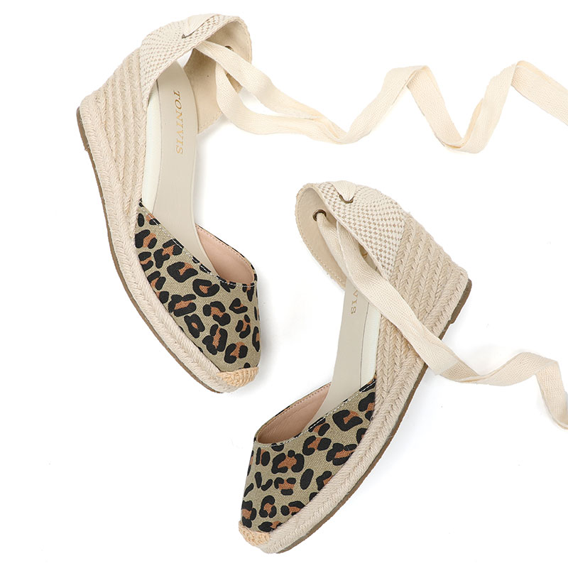 Guipure Lace Panel - Women Wedge Sandals 7CM Lace Up