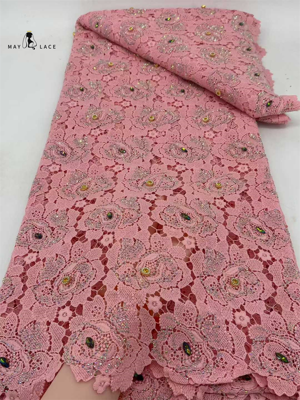 Crystal Mesh Fabric - Latest Cord Guipure Lace Fabric Crystals