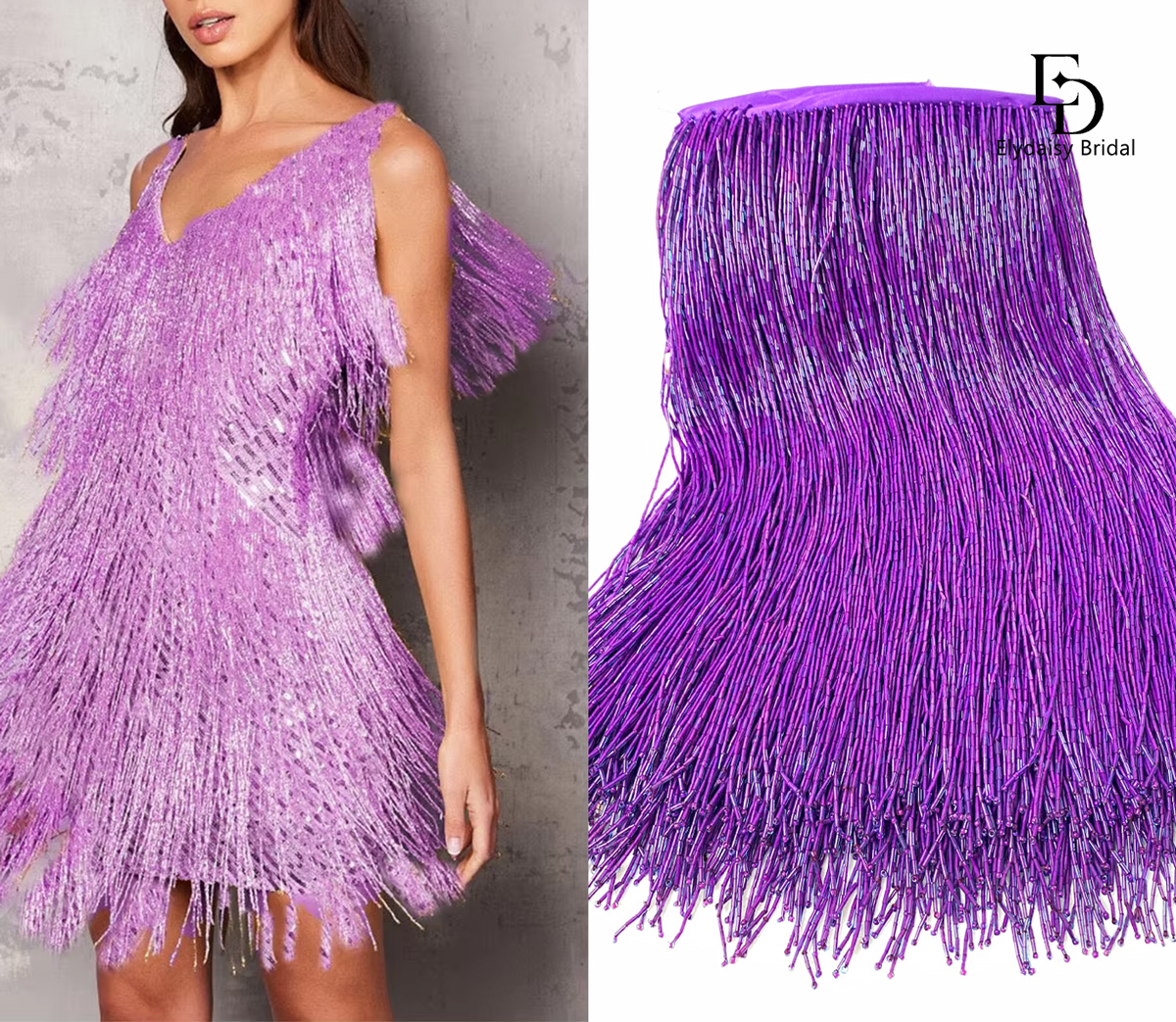 30CM Long Purple Green Black B - Beaded Trim Fringe recensie en prijs