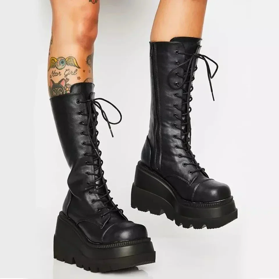 Punk Women Platform Boots Elas - Guipure Lace Panel recensie en prijs