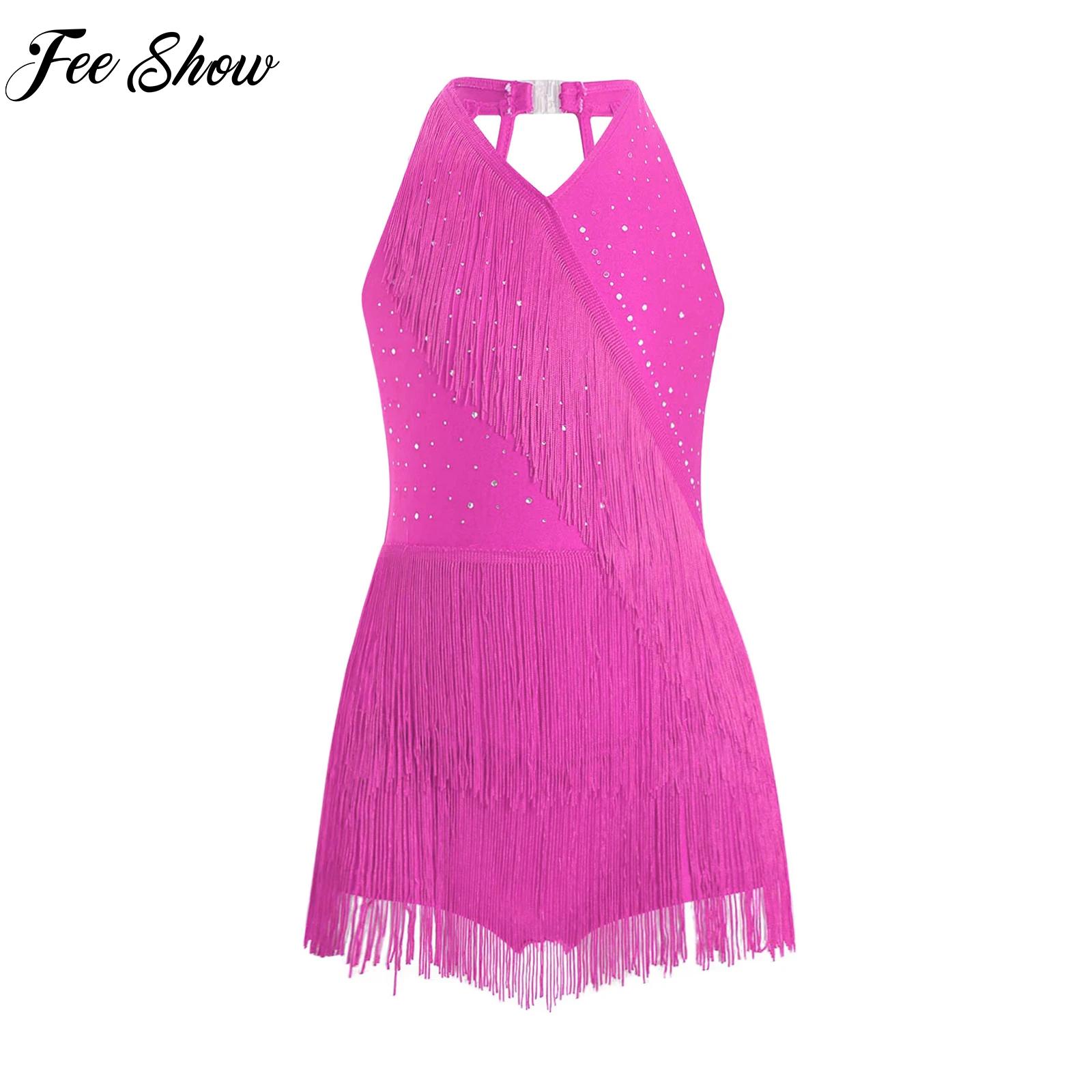 Kids Girls Shiny Tassel Leotar - Rhinestone Banding Trim recensie en prijs