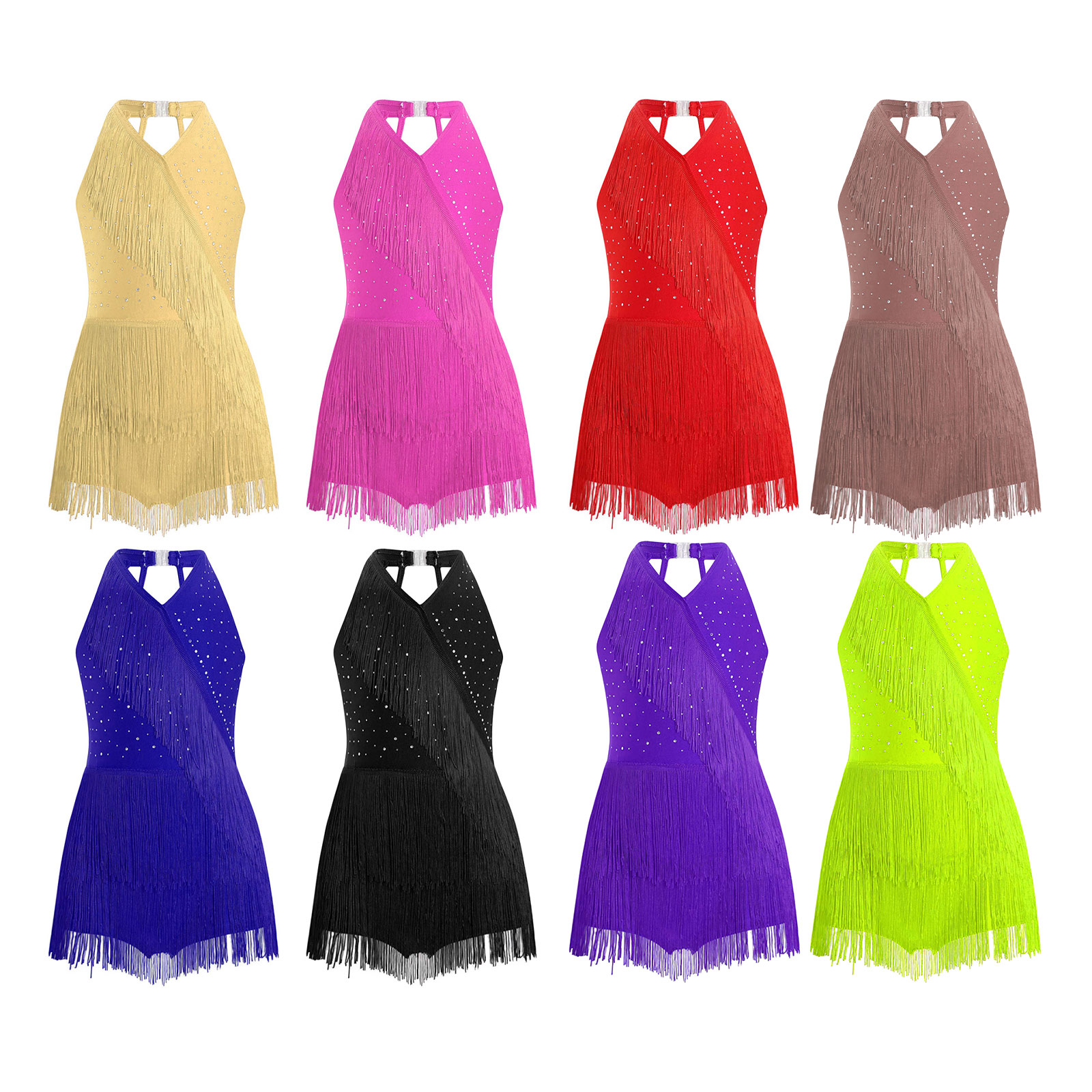Kids Girls Shiny Tassel Leotar - Rhinestone Banding Trim recensie en prijs