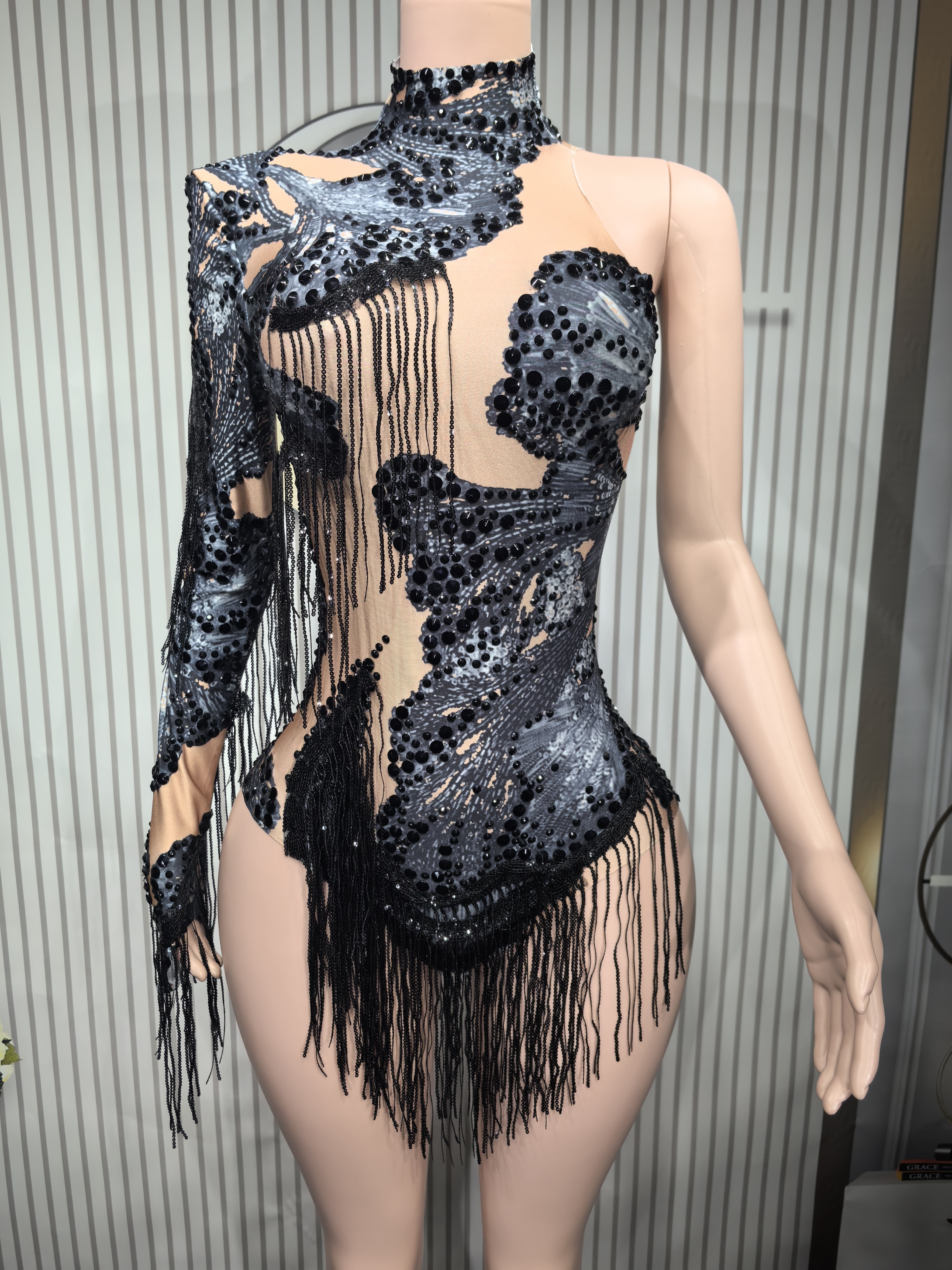 Sexy Skinny Leotard Singer Dan - Rhinestone Banding Trim recensie en prijs