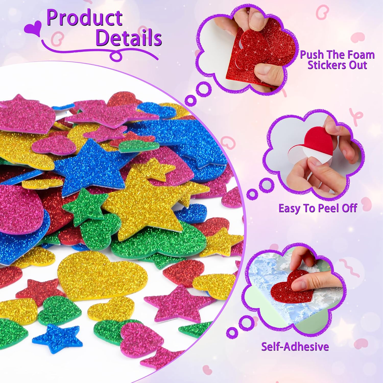 625Pcs Glitter Heart Foam Stic - Glitter Vinyl Roll recensie en prijs