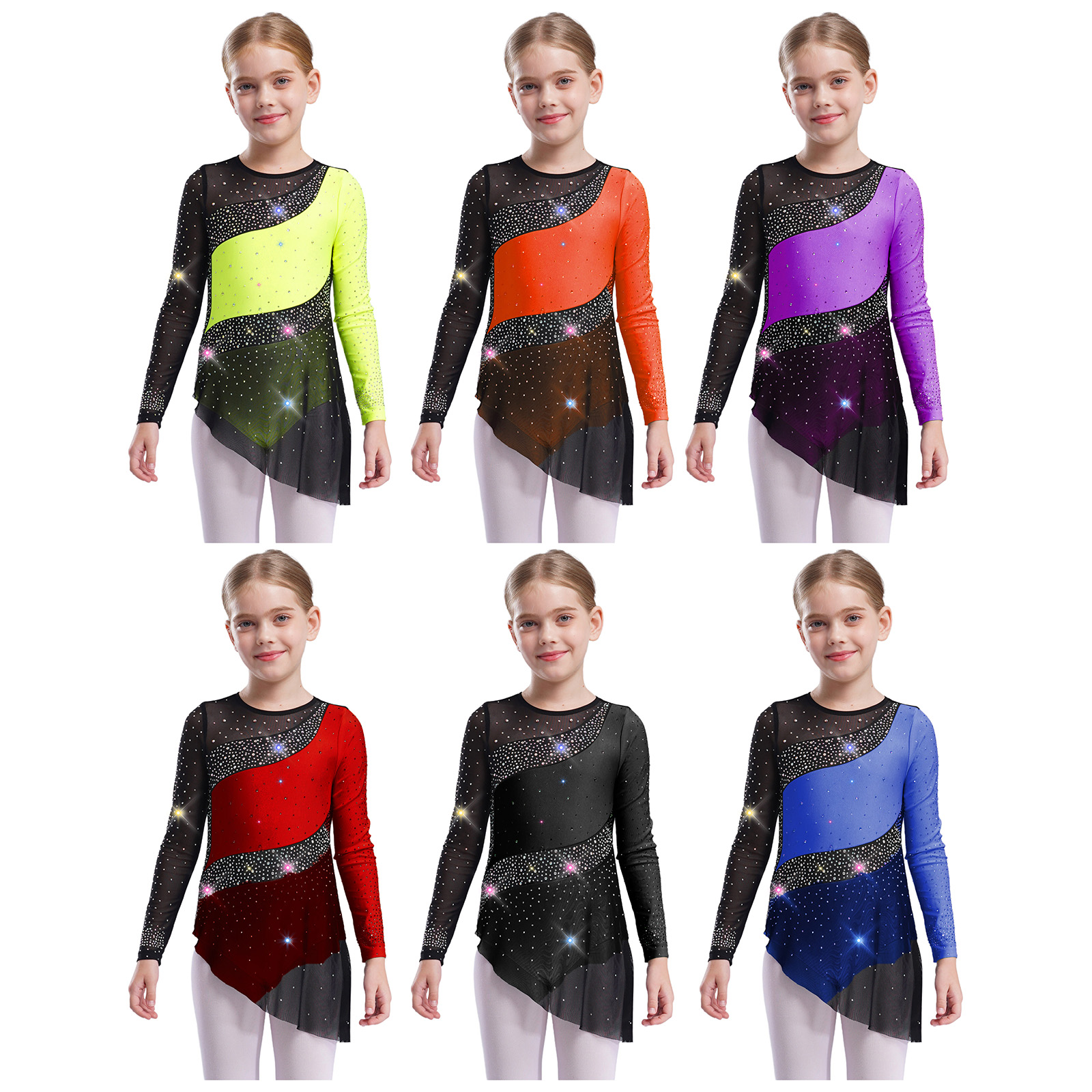 Kids Girls Ballet Leotard Dres - Rhinestone Banding Trim recensie en prijs