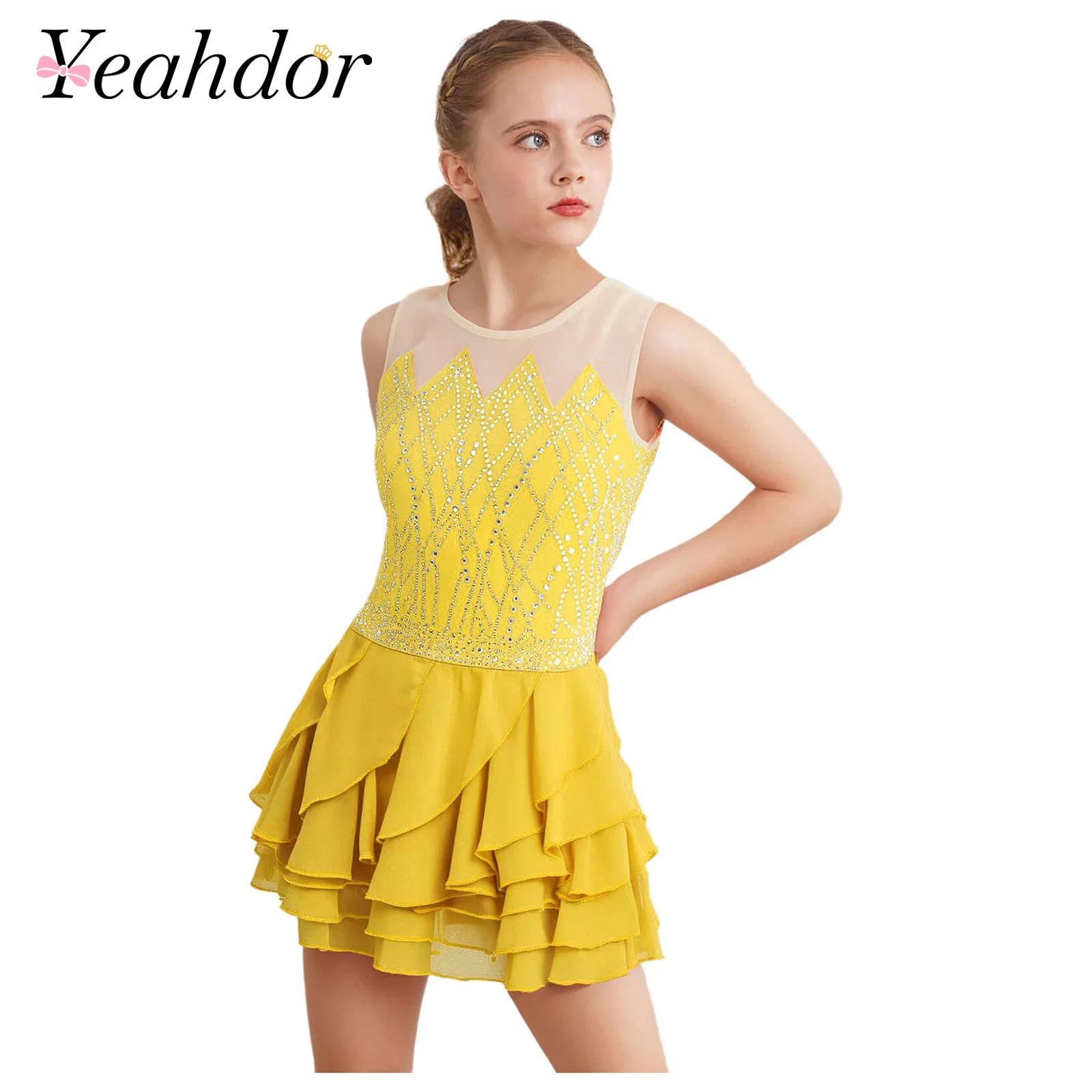 Girls Mesh Figure Skating Dres - Rhinestone Banding Trim recensie en prijs