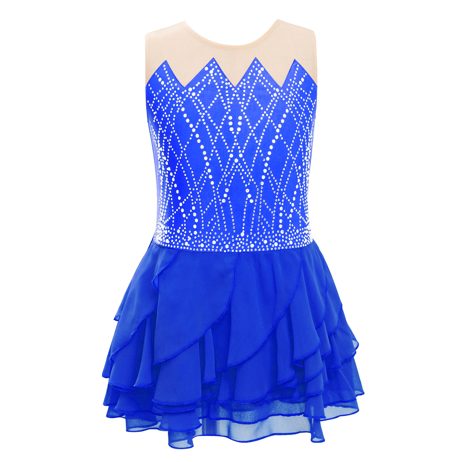 Girls Mesh Figure Skating Dres - Rhinestone Banding Trim recensie en prijs