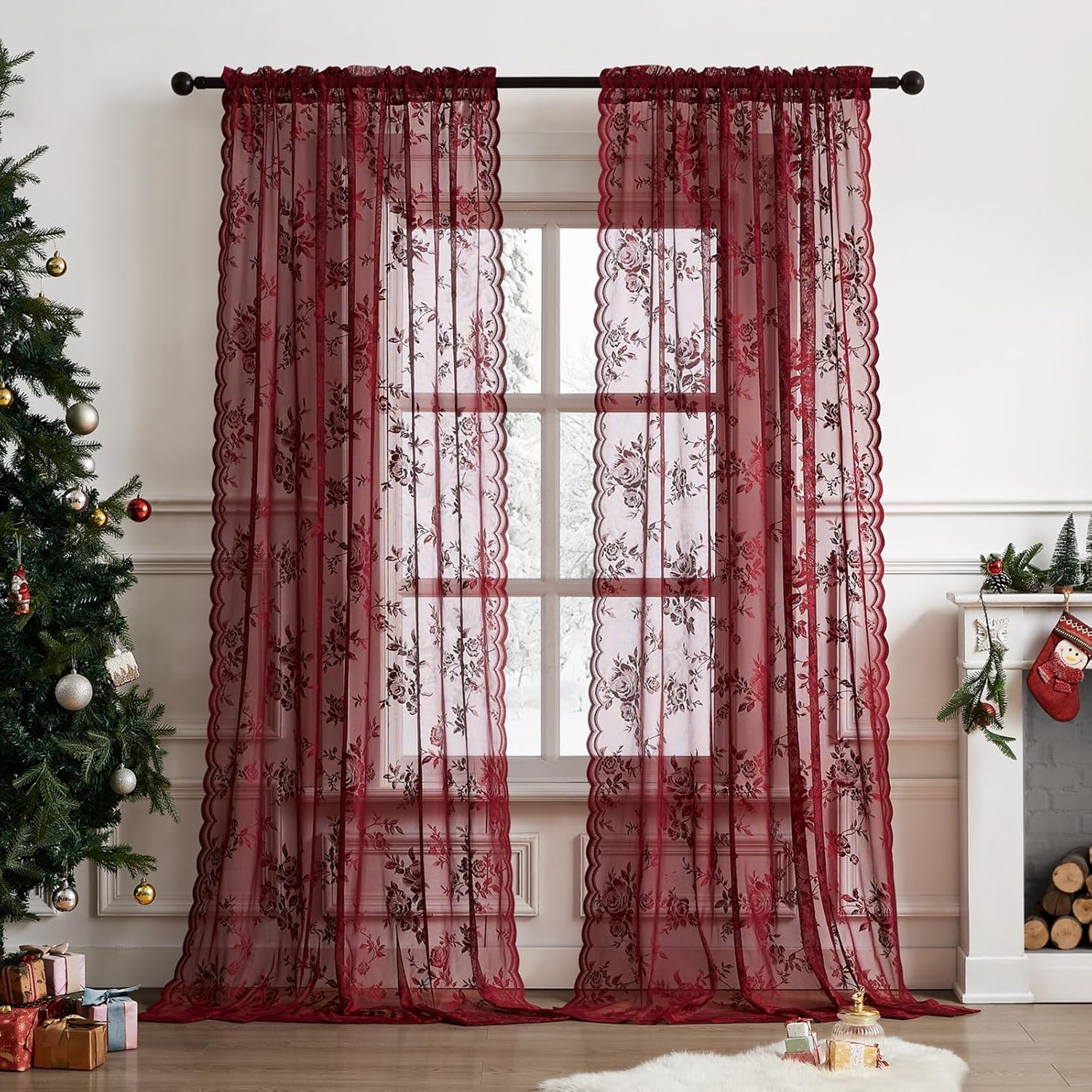 1 pc Burgundy Lace Curtains 45 - Guipure Lace Panel recensie en prijs