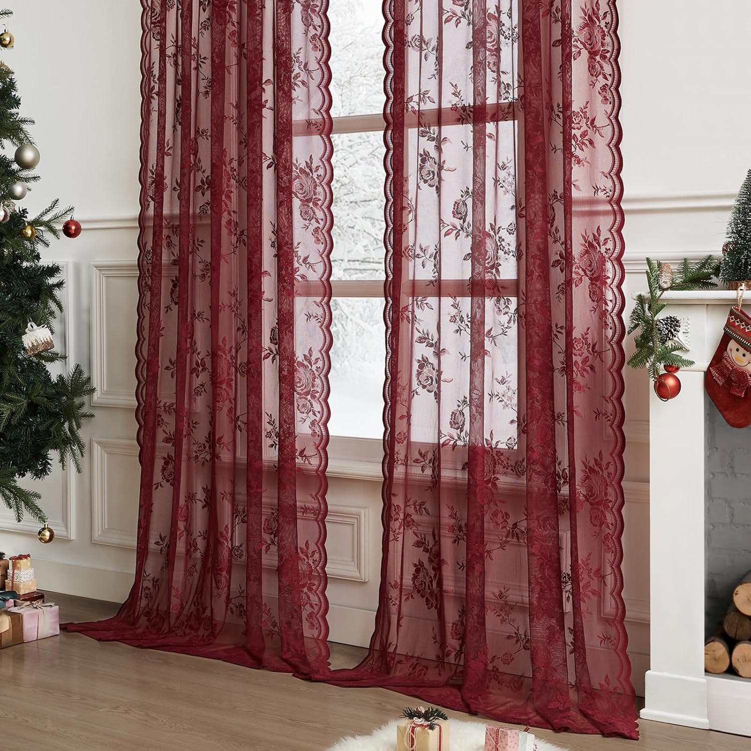 1 pc Burgundy Lace Curtains 45 - Guipure Lace Panel recensie en prijs