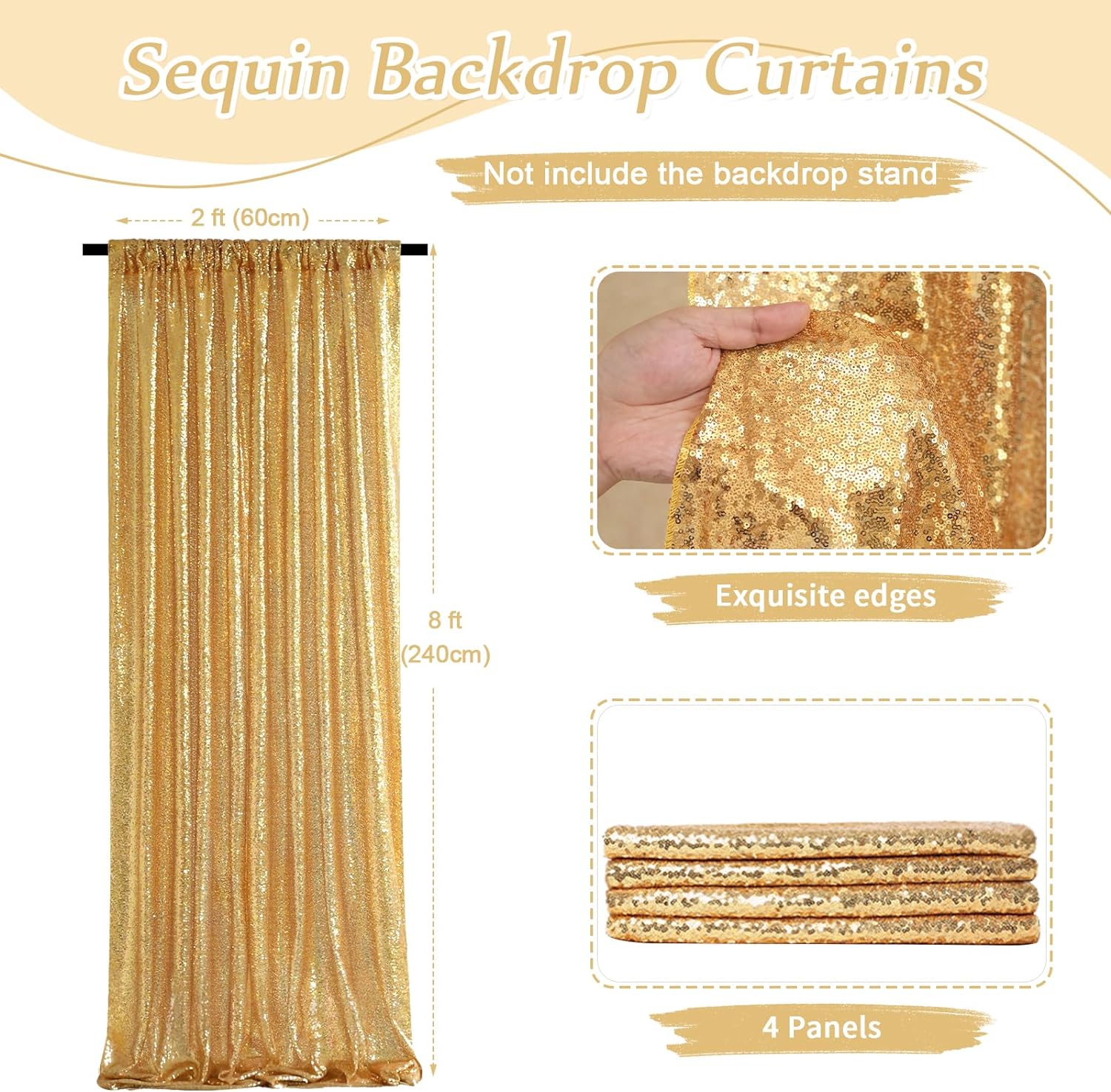 2×8FT-4PCS Gold Sequin Backdro - Sequin Fabric Panel recensie en prijs